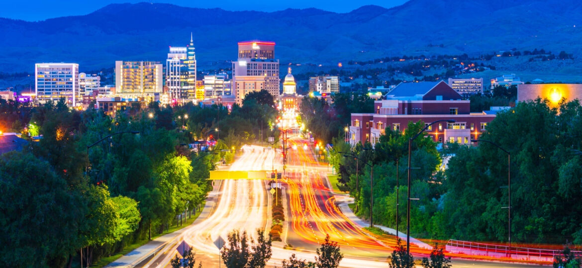 Boise,Cityscape,At,Night,With,Traffic,Light.,-boise,idaho,usa